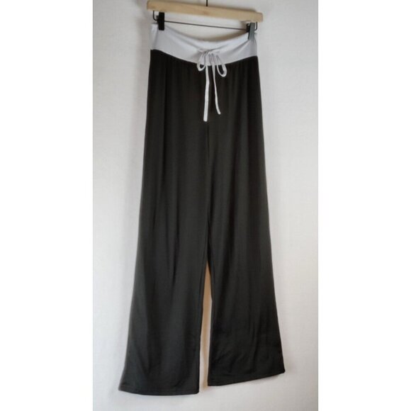 Lounge Pants Knit Black Drawstring Gray Waist Comfort Stretch Wide Leg Sz S - Picture 2 of 7
